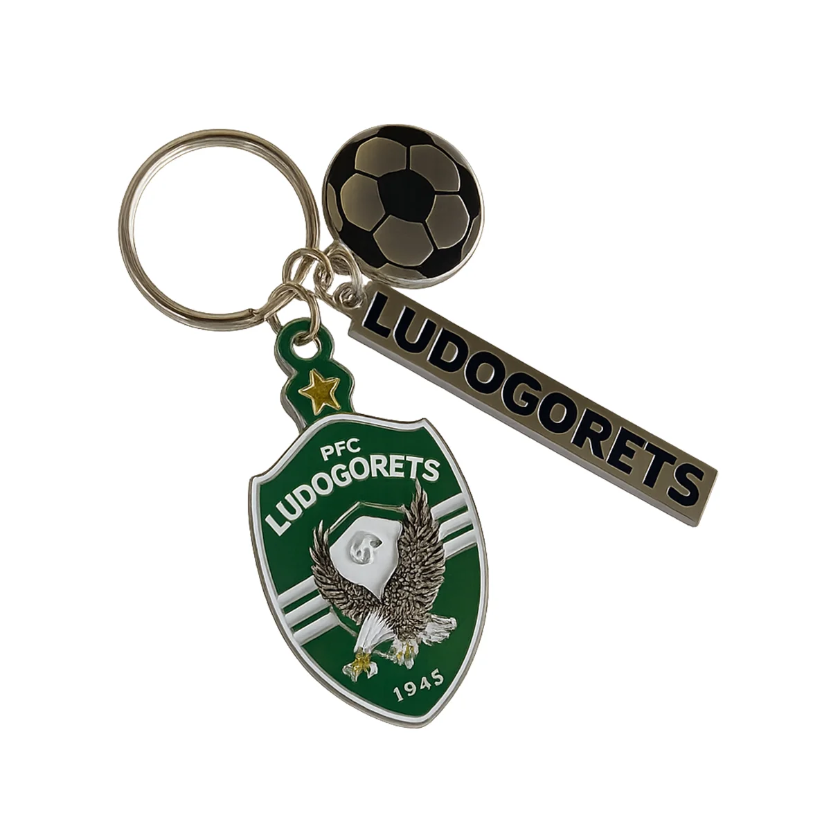Keychain with logo, ball and text